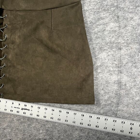 Women's Skirt Set Size Large Army Green 2 Piece Solid Zipper Cotton Halter Neck - Picture 5 of 5